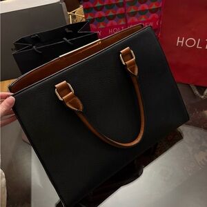 Black & Brown Structured Tote Bag - Classic Workday Carry